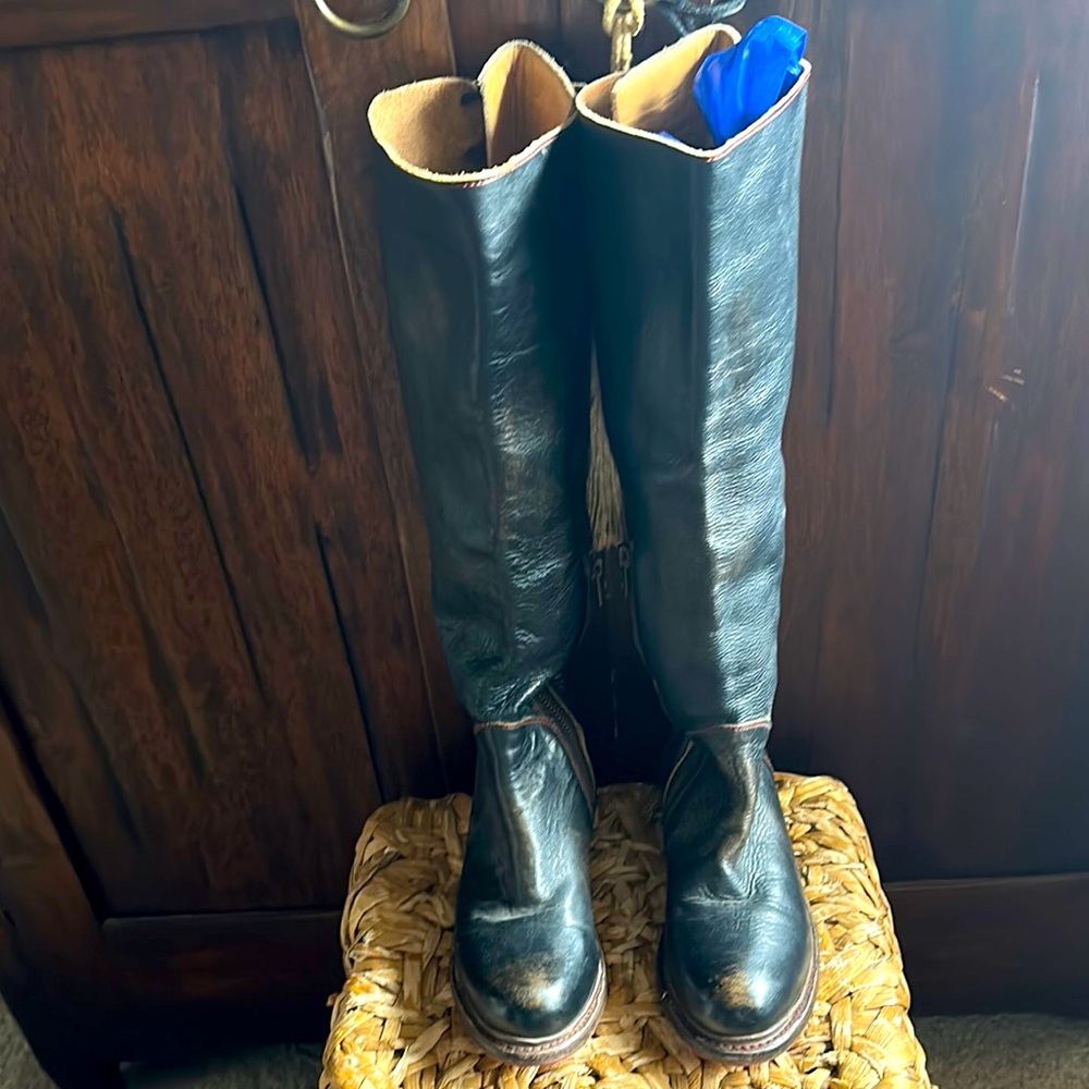 BED/STÜ Manchester, Black distressed, Leather Riding Boots
